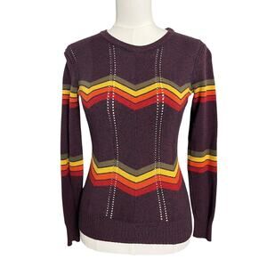 Retro Throwback Pullover Sweater Womens Small Purple Chevron Stripe Knit Top